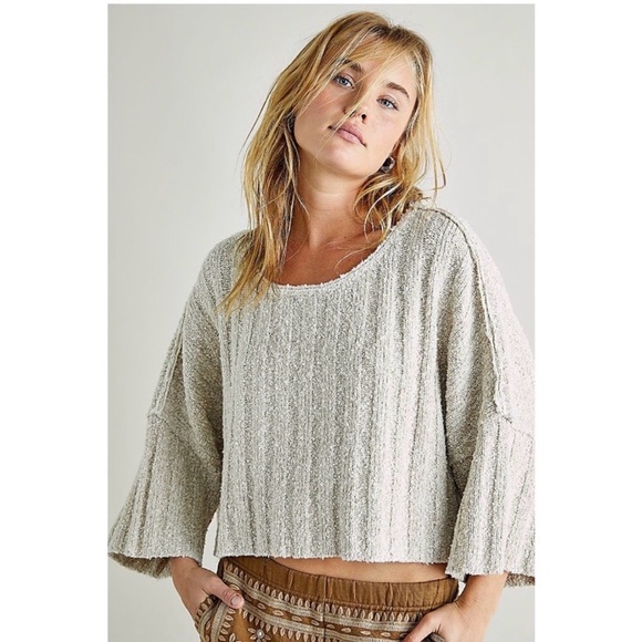 FREE PEOPLE Good Day Pullover Sweater Short Sleeve Beige XS - Picture 2 of 11